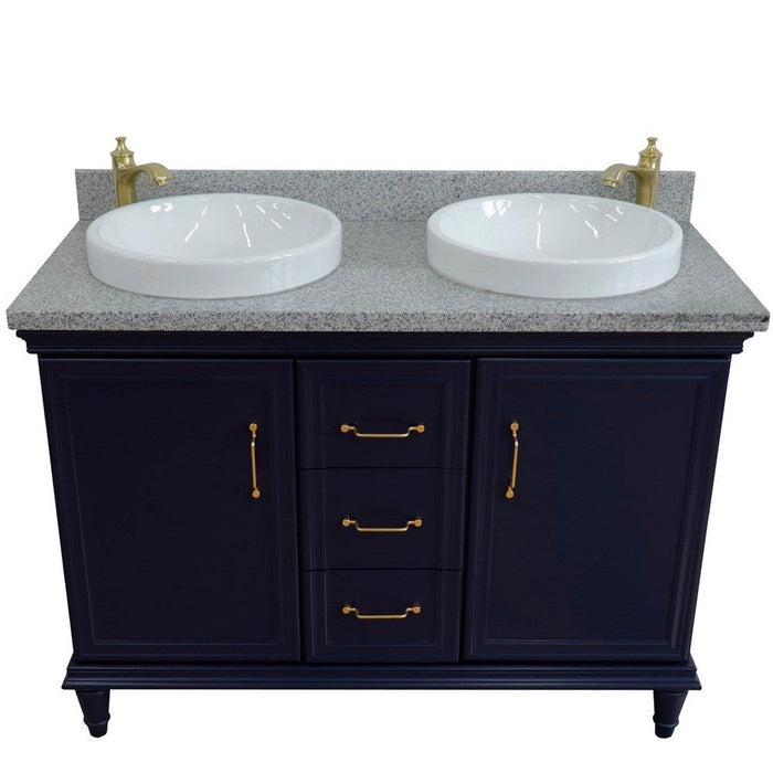 Bellaterra Home Forli 49" 2-Door 3-Drawer Blue Freestanding Vanity Set With Ceramic Double Vessel Sink and Gray Granite Top - Luxe Vanity & Tub