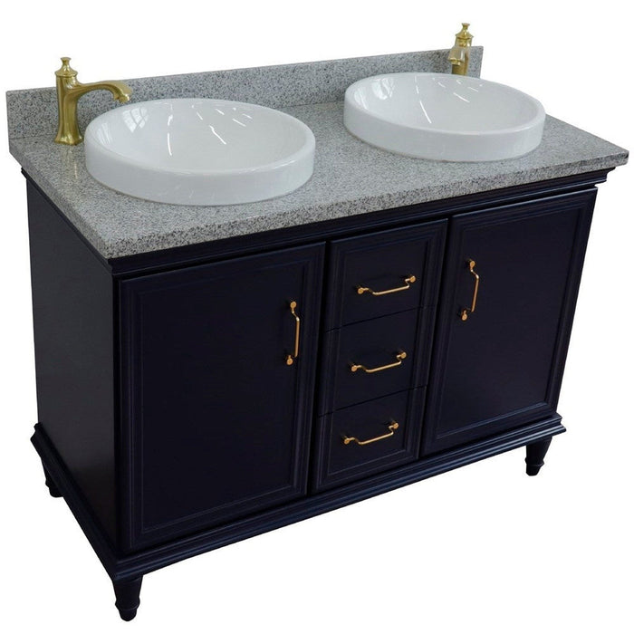 Bellaterra Home Forli 49" 2-Door 3-Drawer Blue Freestanding Vanity Set With Ceramic Double Vessel Sink and Gray Granite Top - Luxe Vanity & Tub