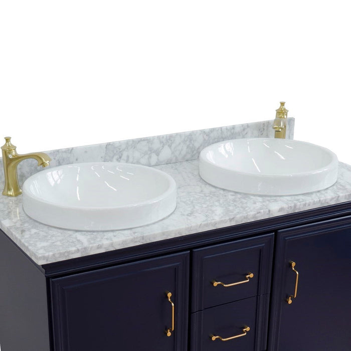 Bellaterra Home Forli 49" 2-Door 3-Drawer Blue Freestanding Vanity Set With Ceramic Double Vessel Sink and White Carrara Marble Top - Luxe Vanity & Tub