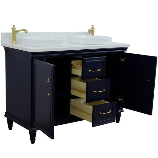 Bellaterra Home Forli 49" 2-Door 3-Drawer Blue Freestanding Vanity Set With Ceramic Double Vessel Sink and White Quartz Top - Luxe Vanity & Tub