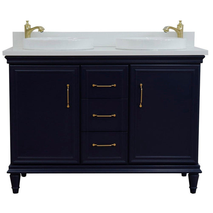 Bellaterra Home Forli 49" 2-Door 3-Drawer Blue Freestanding Vanity Set With Ceramic Double Vessel Sink and White Quartz Top - Luxe Vanity & Tub