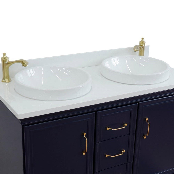 Bellaterra Home Forli 49" 2-Door 3-Drawer Blue Freestanding Vanity Set With Ceramic Double Vessel Sink and White Quartz Top - Luxe Vanity & Tub