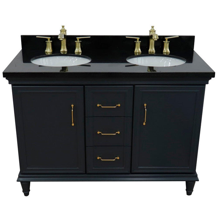 Bellaterra Home Forli 49" 2-Door 3-Drawer Dark Gray Freestanding Vanity Set With Ceramic Double Undermount Oval Sink and Black Galaxy Granite Top - Luxe Vanity & Tub