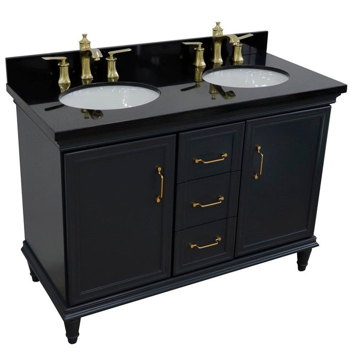 Bellaterra Home Forli 49" 2-Door 3-Drawer Dark Gray Freestanding Vanity Set With Ceramic Double Undermount Oval Sink and Black Galaxy Granite Top - Luxe Vanity & Tub