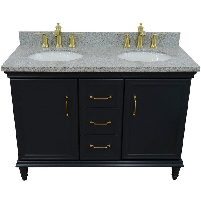 Bellaterra Home Forli 49" 2-Door 3-Drawer Dark Gray Freestanding Vanity Set With Ceramic Double Undermount Oval Sink and Gray Granite Top - Luxe Vanity & Tub