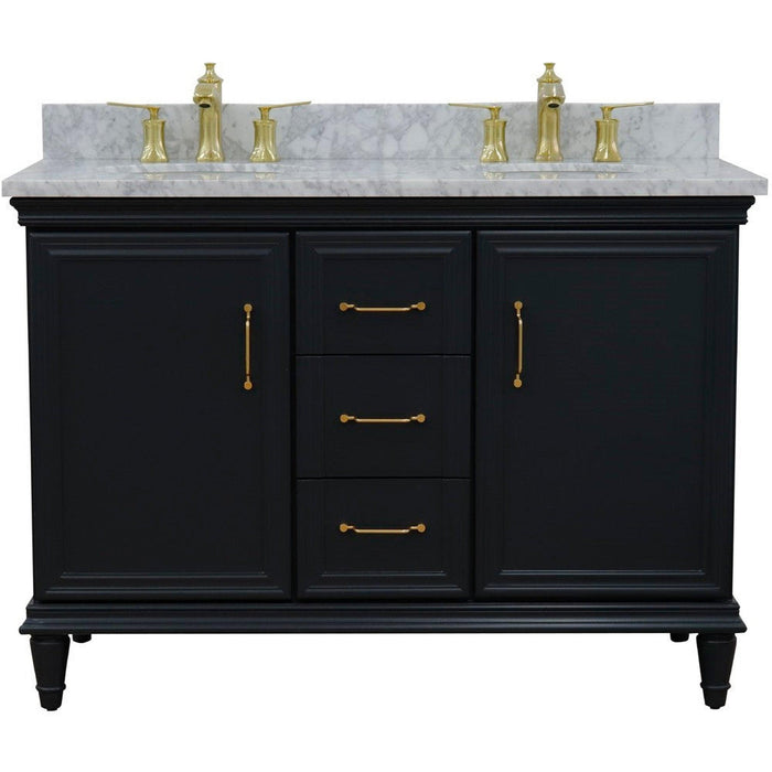 Bellaterra Home Forli 49" 2-Door 3-Drawer Dark Gray Freestanding Vanity Set With Ceramic Double Undermount Oval Sink and White Carrara Marble Top - Luxe Vanity & Tub