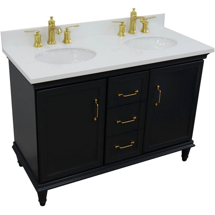 Bellaterra Home Forli 49" 2-Door 3-Drawer Dark Gray Freestanding Vanity Set With Ceramic Double Undermount Oval Sink and White Quartz Top - Luxe Vanity & Tub