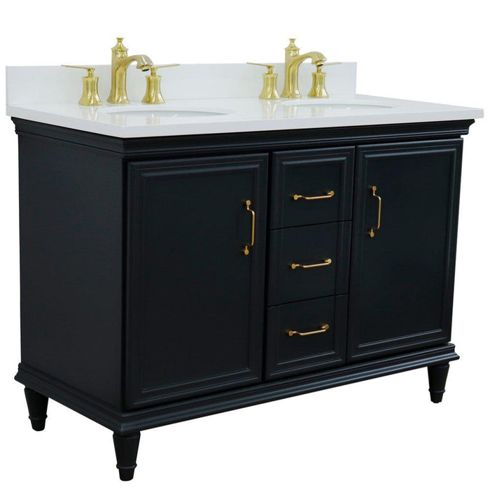 Bellaterra Home Forli 49" 2-Door 3-Drawer Dark Gray Freestanding Vanity Set With Ceramic Double Undermount Oval Sink and White Quartz Top - Luxe Vanity & Tub