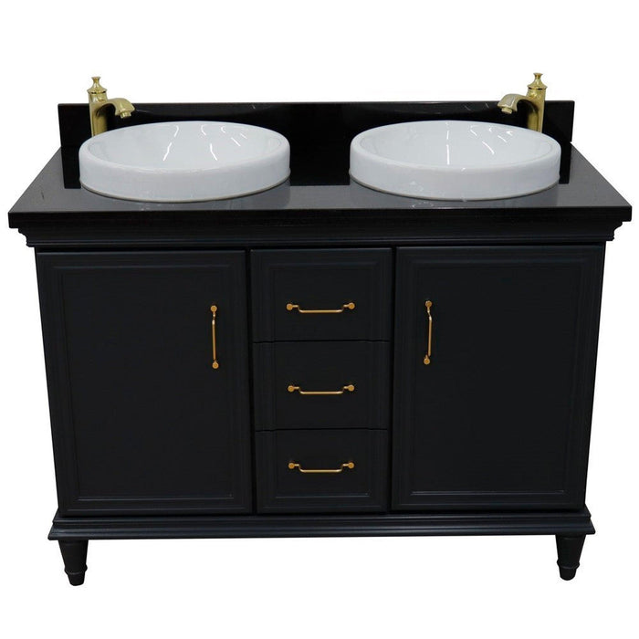 Bellaterra Home Forli 49" 2-Door 3-Drawer Dark Gray Freestanding Vanity Set With Ceramic Double Vessel Sink and Black Galaxy Granite Top - Luxe Vanity & Tub