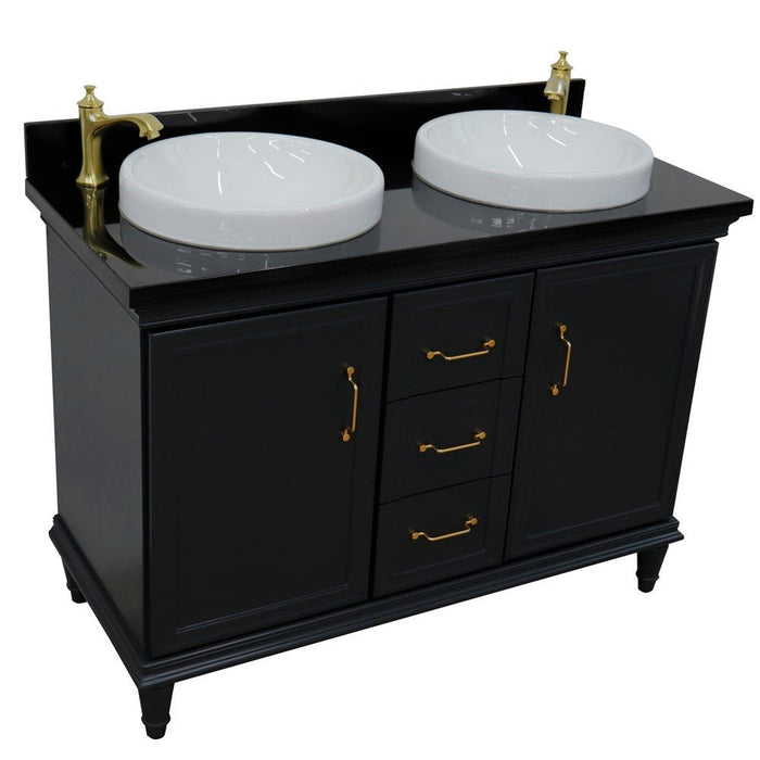 Bellaterra Home Forli 49" 2-Door 3-Drawer Dark Gray Freestanding Vanity Set With Ceramic Double Vessel Sink and Black Galaxy Granite Top - Luxe Vanity & Tub