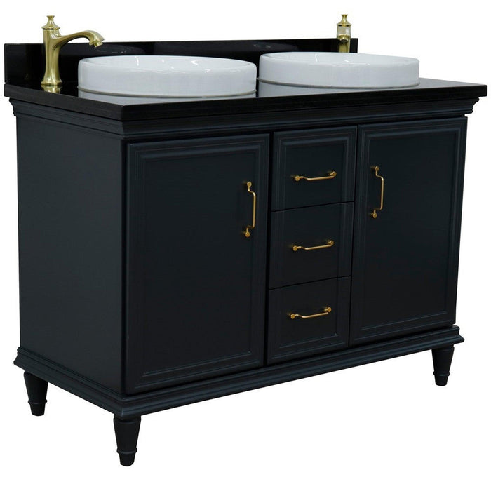 Bellaterra Home Forli 49" 2-Door 3-Drawer Dark Gray Freestanding Vanity Set With Ceramic Double Vessel Sink and Black Galaxy Granite Top - Luxe Vanity & Tub