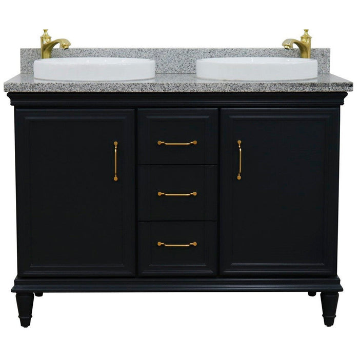 Bellaterra Home Forli 49" 2-Door 3-Drawer Dark Gray Freestanding Vanity Set With Ceramic Double Vessel Sink and Gray Granite Top - Luxe Vanity & Tub