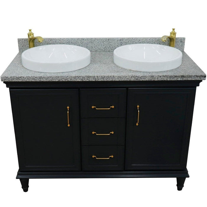 Bellaterra Home Forli 49" 2-Door 3-Drawer Dark Gray Freestanding Vanity Set With Ceramic Double Vessel Sink and Gray Granite Top - Luxe Vanity & Tub