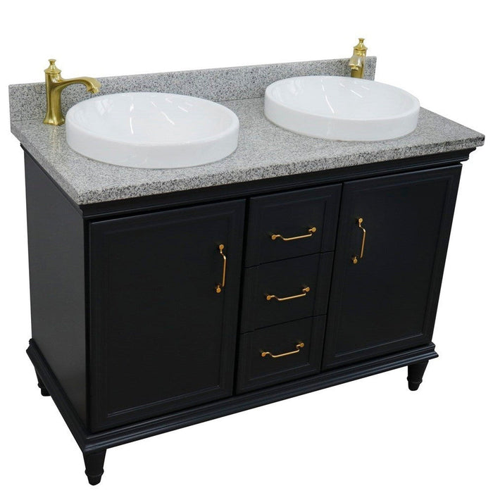 Bellaterra Home Forli 49" 2-Door 3-Drawer Dark Gray Freestanding Vanity Set With Ceramic Double Vessel Sink and Gray Granite Top - Luxe Vanity & Tub