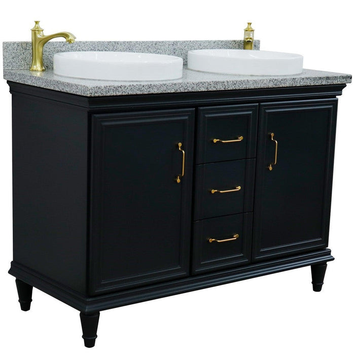 Bellaterra Home Forli 49" 2-Door 3-Drawer Dark Gray Freestanding Vanity Set With Ceramic Double Vessel Sink and Gray Granite Top - Luxe Vanity & Tub