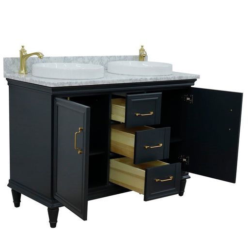 Bellaterra Home Forli 49" 2-Door 3-Drawer Dark Gray Freestanding Vanity Set With Ceramic Double Vessel Sink and White Carrara Marble Top - Luxe Vanity & Tub