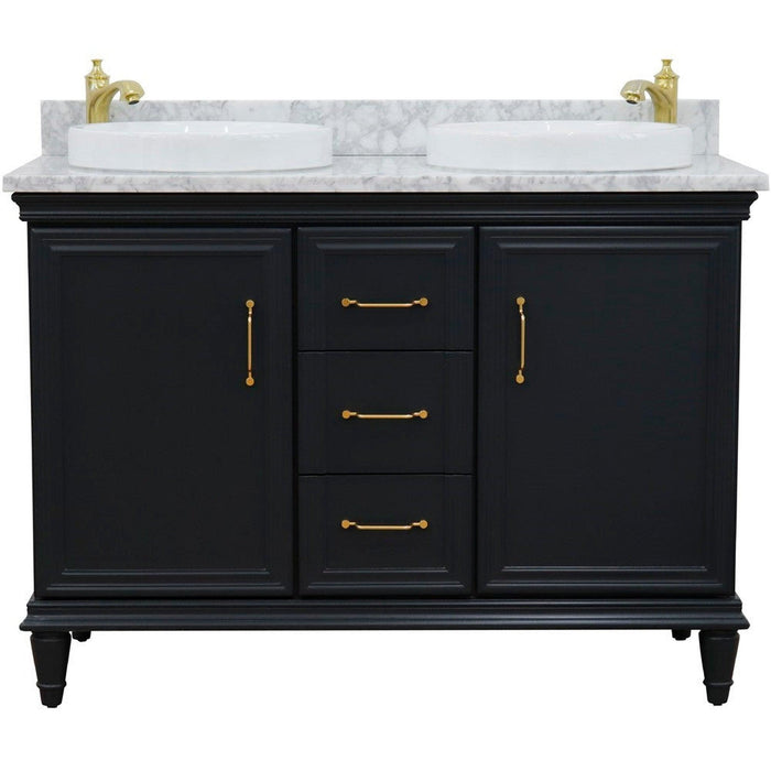 Bellaterra Home Forli 49" 2-Door 3-Drawer Dark Gray Freestanding Vanity Set With Ceramic Double Vessel Sink and White Carrara Marble Top - Luxe Vanity & Tub