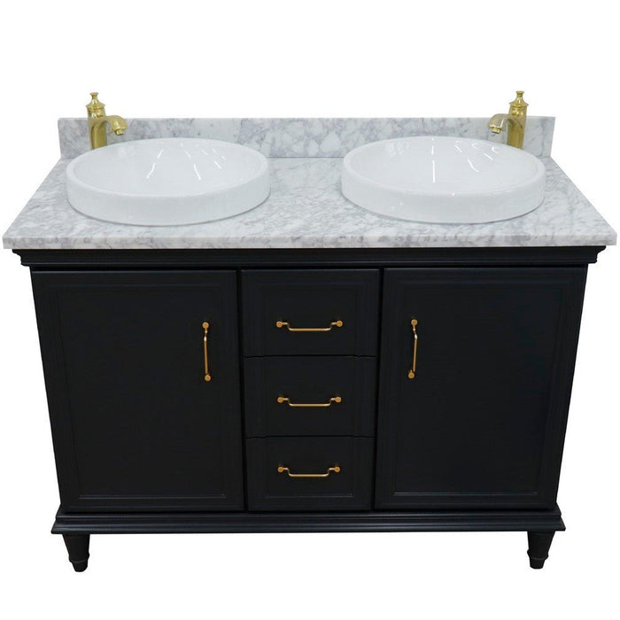 Bellaterra Home Forli 49" 2-Door 3-Drawer Dark Gray Freestanding Vanity Set With Ceramic Double Vessel Sink and White Carrara Marble Top - Luxe Vanity & Tub