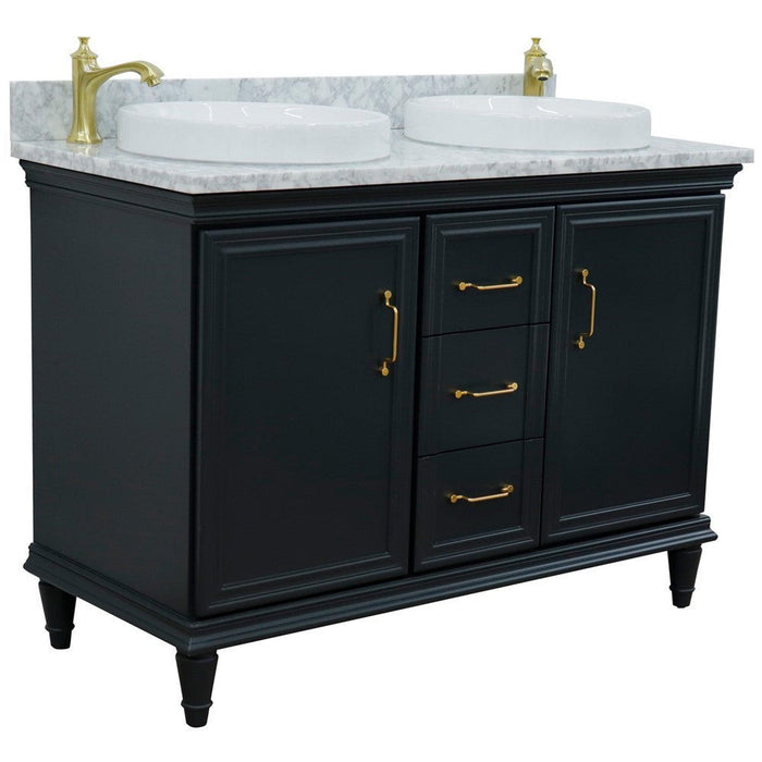 Bellaterra Home Forli 49" 2-Door 3-Drawer Dark Gray Freestanding Vanity Set With Ceramic Double Vessel Sink and White Carrara Marble Top - Luxe Vanity & Tub