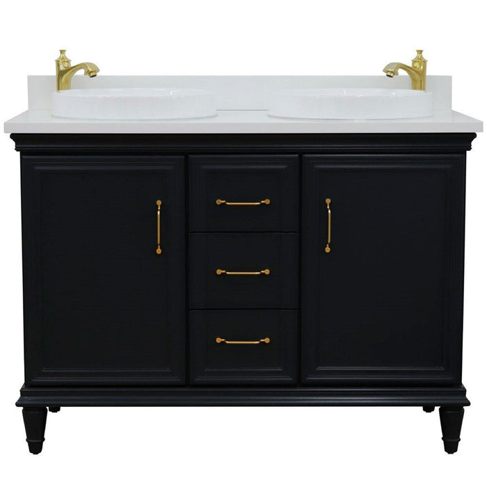 Bellaterra Home Forli 49" 2-Door 3-Drawer Dark Gray Freestanding Vanity Set With Ceramic Double Vessel Sink and White Quartz Top - Luxe Vanity & Tub