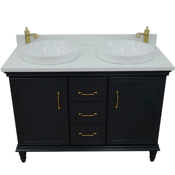 Bellaterra Home Forli 49" 2-Door 3-Drawer Dark Gray Freestanding Vanity Set With Ceramic Double Vessel Sink and White Quartz Top - Luxe Vanity & Tub