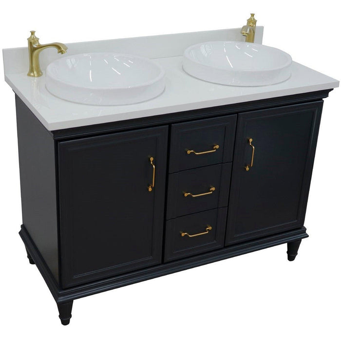 Bellaterra Home Forli 49" 2-Door 3-Drawer Dark Gray Freestanding Vanity Set With Ceramic Double Vessel Sink and White Quartz Top - Luxe Vanity & Tub