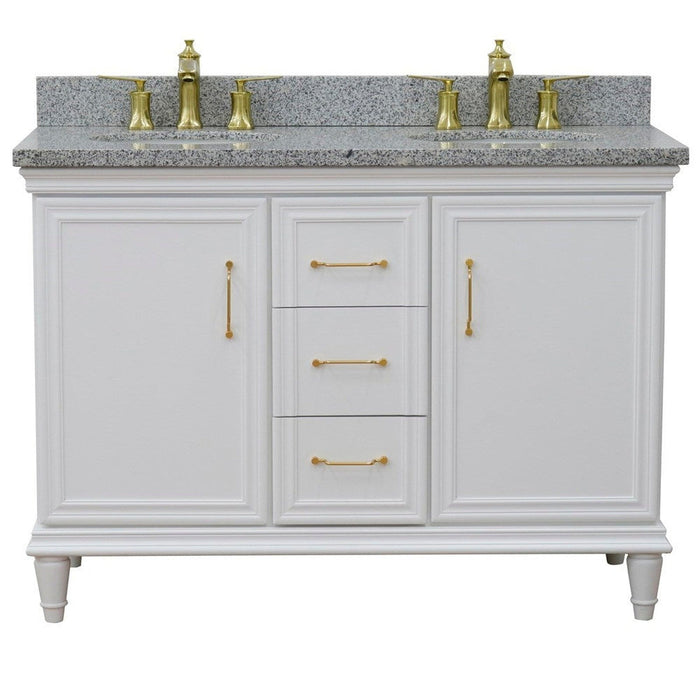 Bellaterra Home Forli 49" 2-Door 3-Drawer White Freestanding Vanity Set With Ceramic Double Undermount Oval Sink and Gray Granite Top - Luxe Vanity & Tub