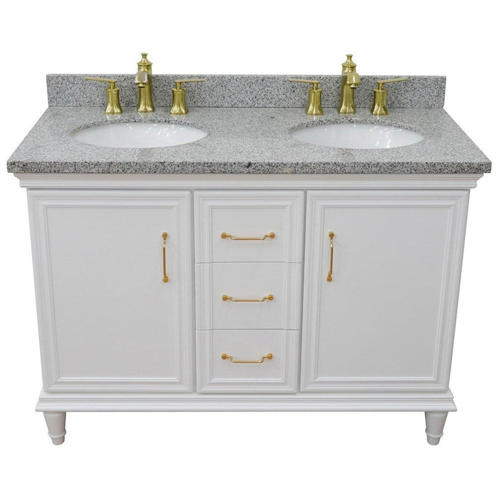 Bellaterra Home Forli 49" 2-Door 3-Drawer White Freestanding Vanity Set With Ceramic Double Undermount Oval Sink and Gray Granite Top - Luxe Vanity & Tub