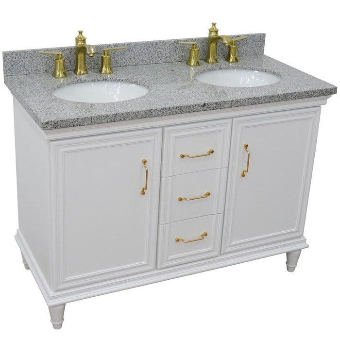 Bellaterra Home Forli 49" 2-Door 3-Drawer White Freestanding Vanity Set With Ceramic Double Undermount Oval Sink and Gray Granite Top - Luxe Vanity & Tub