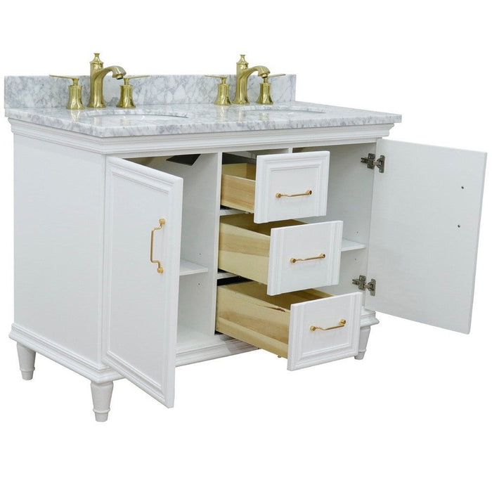 Bellaterra Home Forli 49" 2-Door 3-Drawer White Freestanding Vanity Set With Ceramic Double Undermount Oval Sink and White Carrara Marble Top - Luxe Vanity & Tub