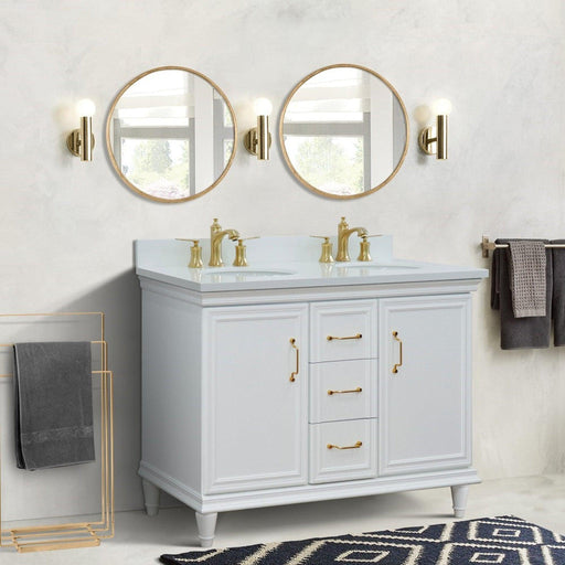 Bellaterra Home Forli 49" 2-Door 3-Drawer White Freestanding Vanity Set With Ceramic Double Undermount Oval Sink and White Quartz Top