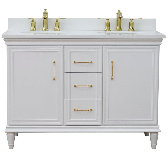 Bellaterra Home Forli 49" 2-Door 3-Drawer White Freestanding Vanity Set With Ceramic Double Undermount Oval Sink and White Quartz Top - Luxe Vanity & Tub