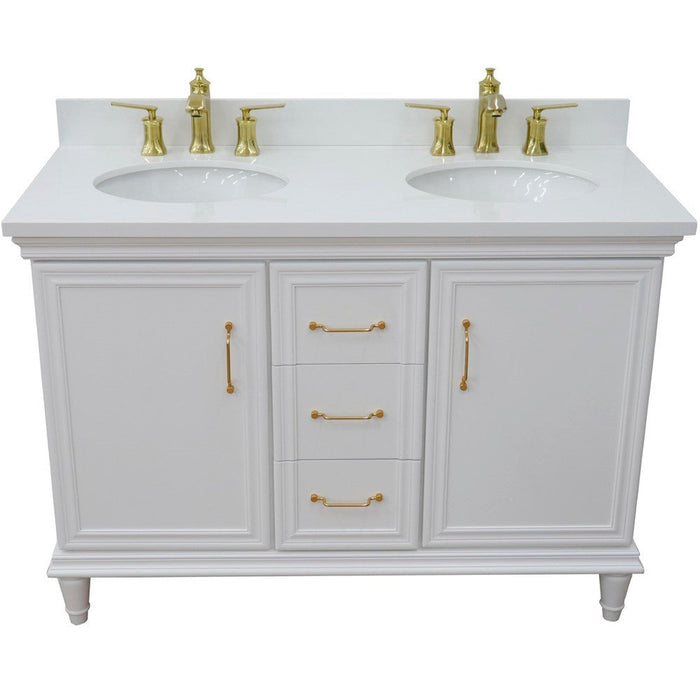 Bellaterra Home Forli 49" 2-Door 3-Drawer White Freestanding Vanity Set With Ceramic Double Undermount Oval Sink and White Quartz Top - Luxe Vanity & Tub