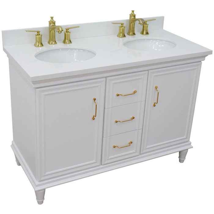 Bellaterra Home Forli 49" 2-Door 3-Drawer White Freestanding Vanity Set With Ceramic Double Undermount Oval Sink and White Quartz Top - Luxe Vanity & Tub