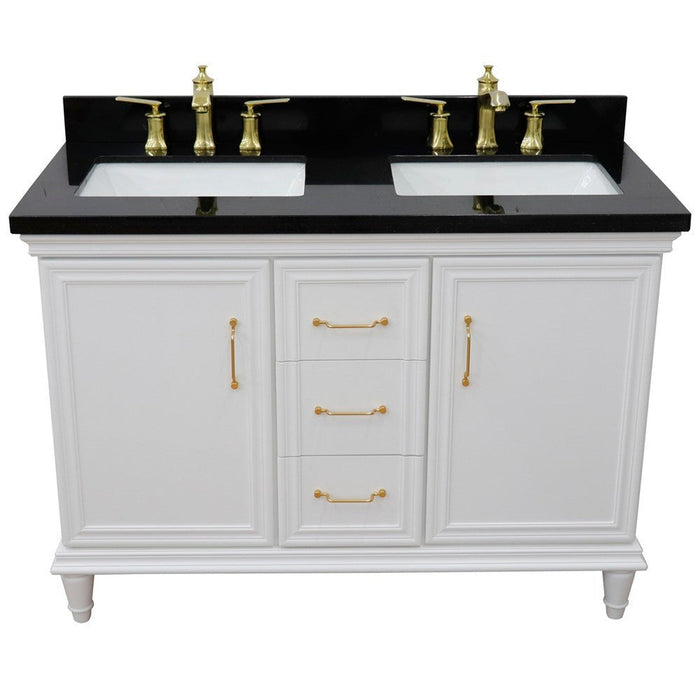 Bellaterra Home Forli 49" 2-Door 3-Drawer White Freestanding Vanity Set With Ceramic Double Undermount Rectangular Sink and Black Galaxy Granite Top - Luxe Vanity & Tub