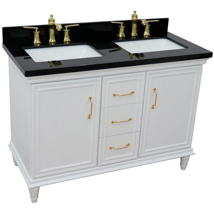 Bellaterra Home Forli 49" 2-Door 3-Drawer White Freestanding Vanity Set With Ceramic Double Undermount Rectangular Sink and Black Galaxy Granite Top - Luxe Vanity & Tub