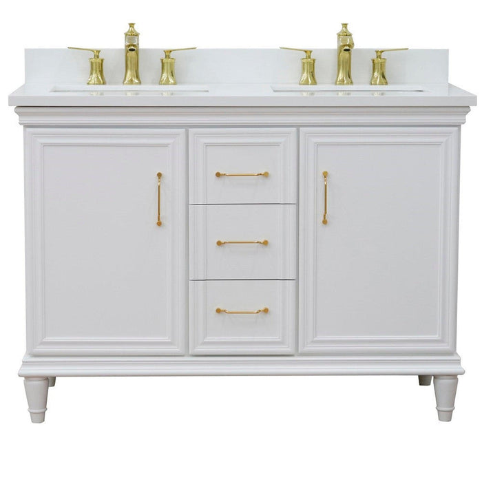 Bellaterra Home Forli 49" 2-Door 3-Drawer White Freestanding Vanity Set With Ceramic Double Undermount Rectangular Sink and White Quartz Top - Luxe Vanity & Tub