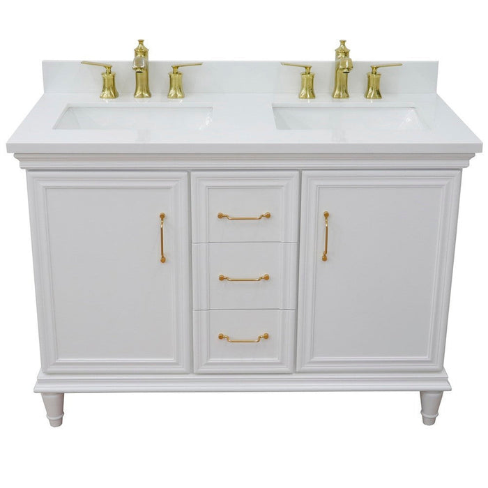 Bellaterra Home Forli 49" 2-Door 3-Drawer White Freestanding Vanity Set With Ceramic Double Undermount Rectangular Sink and White Quartz Top - Luxe Vanity & Tub