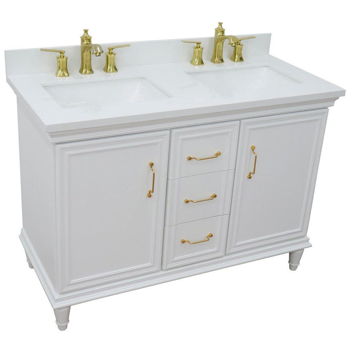 Bellaterra Home Forli 49" 2-Door 3-Drawer White Freestanding Vanity Set With Ceramic Double Undermount Rectangular Sink and White Quartz Top - Luxe Vanity & Tub