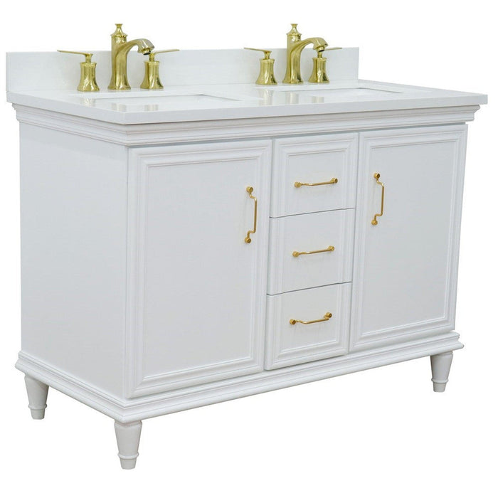 Bellaterra Home Forli 49" 2-Door 3-Drawer White Freestanding Vanity Set With Ceramic Double Undermount Rectangular Sink and White Quartz Top - Luxe Vanity & Tub