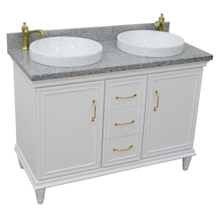 Bellaterra Home Forli 49" 2-Door 3-Drawer White Freestanding Vanity Set With Ceramic Double Vessel Sink and Gray Granite Top - Luxe Vanity & Tub