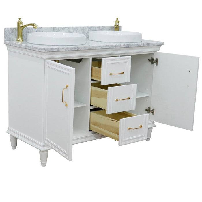 Bellaterra Home Forli 49" 2-Door 3-Drawer White Freestanding Vanity Set With Ceramic Double Vessel Sink and White Carrara Marble Top - Luxe Vanity & Tub