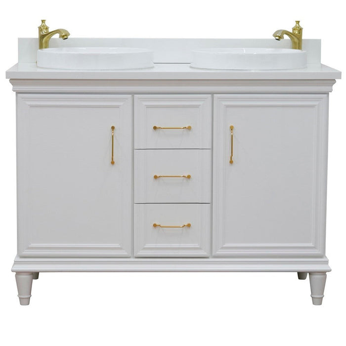 Bellaterra Home Forli 49" 2-Door 3-Drawer White Freestanding Vanity Set With Ceramic Double Vessel Sink and White Quartz Top - Luxe Vanity & Tub