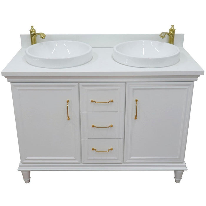 Bellaterra Home Forli 49" 2-Door 3-Drawer White Freestanding Vanity Set With Ceramic Double Vessel Sink and White Quartz Top - Luxe Vanity & Tub