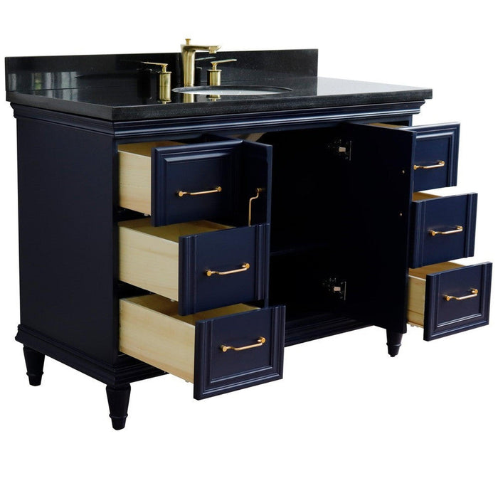 Bellaterra Home Forli 49" 2-Door 6-Drawer Blue Freestanding Vanity Set With Ceramic Undermount Oval Sink and Black Galaxy Granite Top - Luxe Vanity & Tub