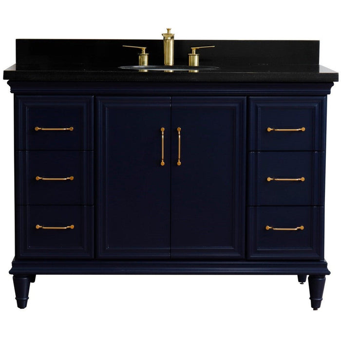 Bellaterra Home Forli 49" 2-Door 6-Drawer Blue Freestanding Vanity Set With Ceramic Undermount Oval Sink and Black Galaxy Granite Top - Luxe Vanity & Tub