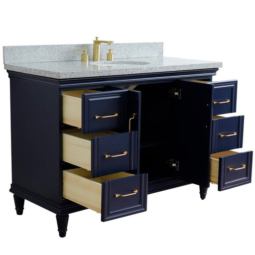 Bellaterra Home Forli 49" 2-Door 6-Drawer Blue Freestanding Vanity Set With Ceramic Undermount Oval Sink and Gray Granite Top - Luxe Vanity & Tub