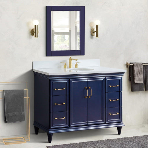 Bellaterra Home Forli 49" 2-Door 6-Drawer Blue Freestanding Vanity Set With Ceramic Undermount Oval Sink and White Quartz Top