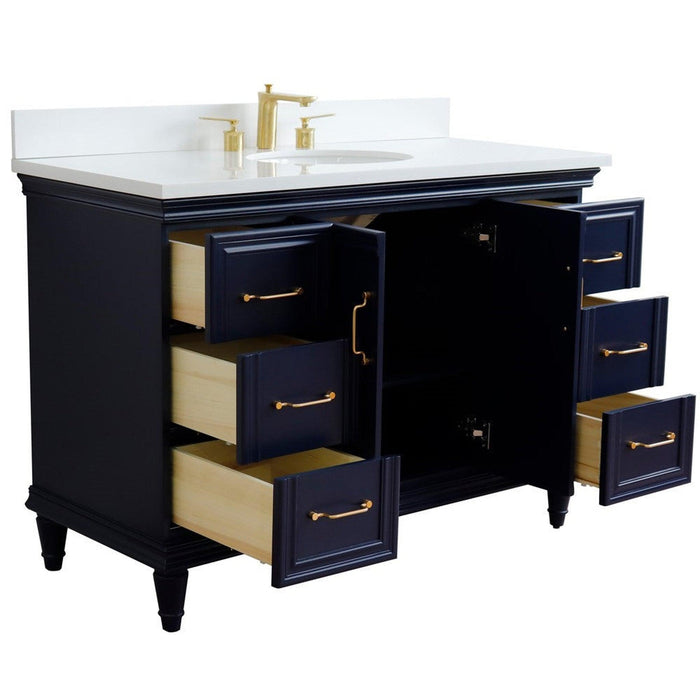 Bellaterra Home Forli 49" 2-Door 6-Drawer Blue Freestanding Vanity Set With Ceramic Undermount Oval Sink and White Quartz Top - Luxe Vanity & Tub