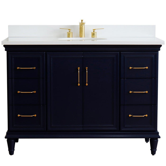 Bellaterra Home Forli 49" 2-Door 6-Drawer Blue Freestanding Vanity Set With Ceramic Undermount Oval Sink and White Quartz Top - Luxe Vanity & Tub